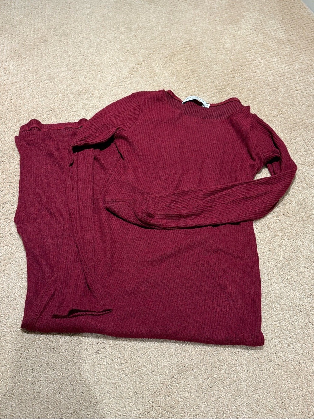 Ribbed Long-Sleeve Dress in Deep Berry